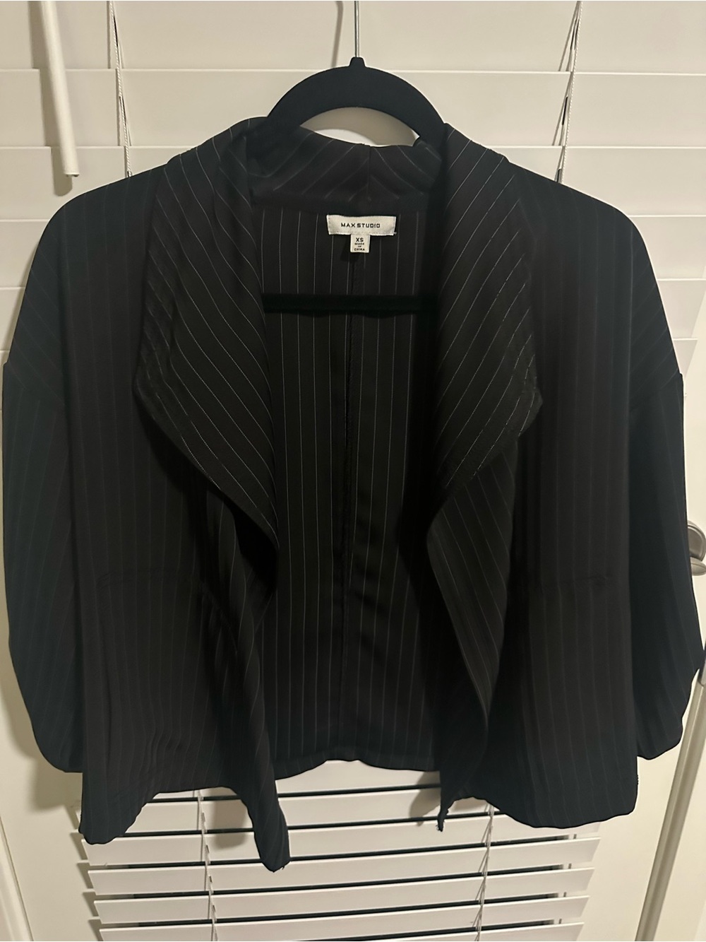 Max Studio Black Pinstripe Open Drape Blazer